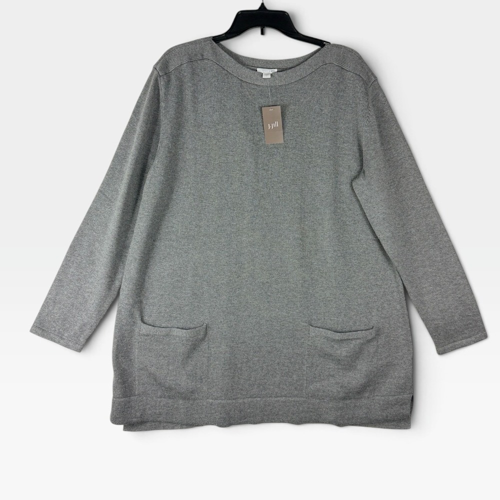J. Jill Tunic Sweater ESSL Womens L Dark Grey Heather Merino Wool Blend NWT
